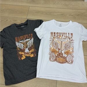 SHEIN Nashville Music City Western Graphic Tees - Gray and White. Size Medium